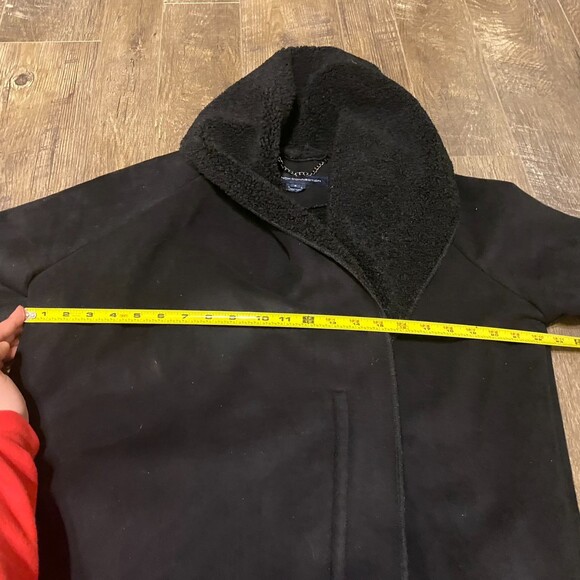French Connection faux suede and fur trimmed black dress coat‎ S - Picture 6 of 8